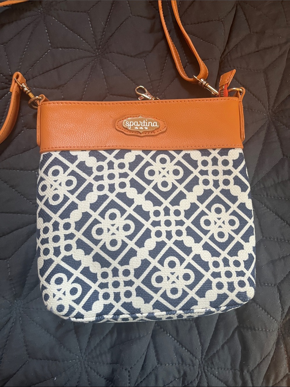Spartina 449 Navy & Tan Patterned Crossbody
